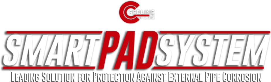 an image of the redlineips by cogbill logo and the smartpad system logo that has the text "leading solution for protection against external pipe corrosion" under the logo