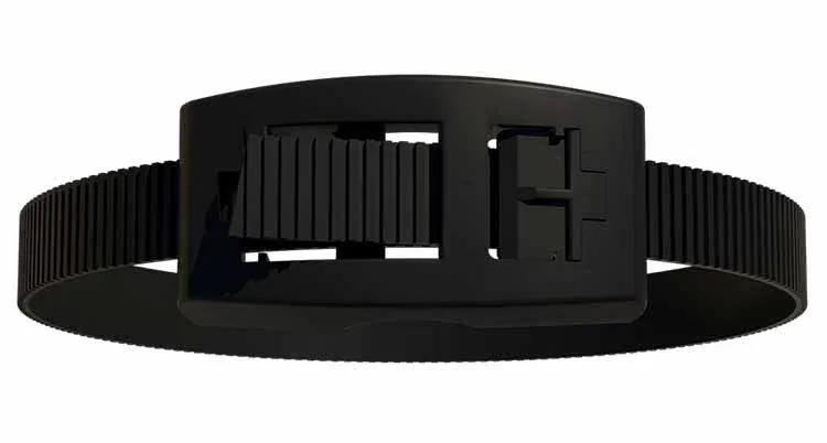an image of a model of a smartband attached and secured through a buckle