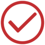 an icon of a circle with a check mark in the center, the icon is red
