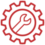 an icon of a cogwheel with a wrench in the center, the icon is red
