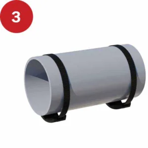 an image of a model with a red circle with the number "3" in it located at the top left, displaying a section of pipe with two smartbands loosely attached around the pipe